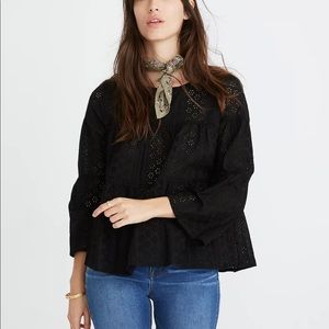 Black Madewell eyelet top with flare sleeves size small excellent condition